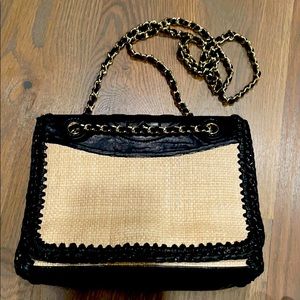 Tory Burch black leather and straw bag